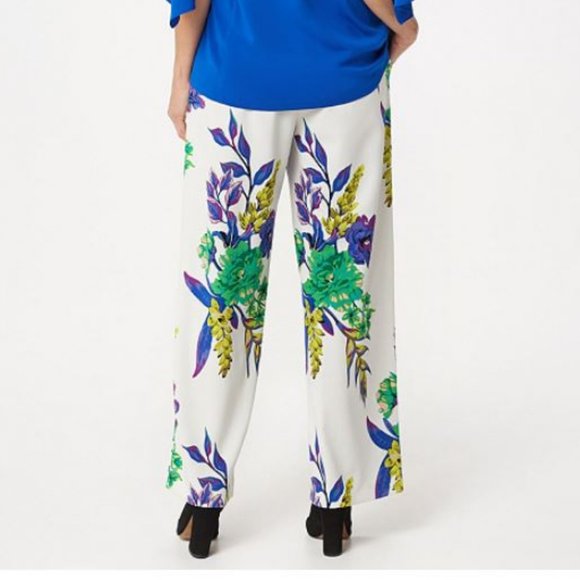 Dennis Basso Printed Luxe Crepe Wide-Leg Pants - Picture 2 of 4